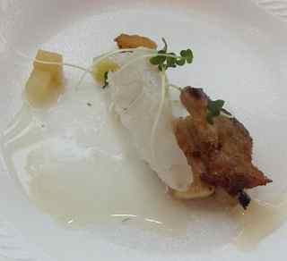 cod sashimi on a white plate