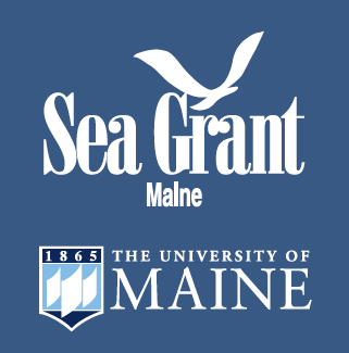 Maine Sea Grant & UMaine vertical logo pairing for dark backgrounds