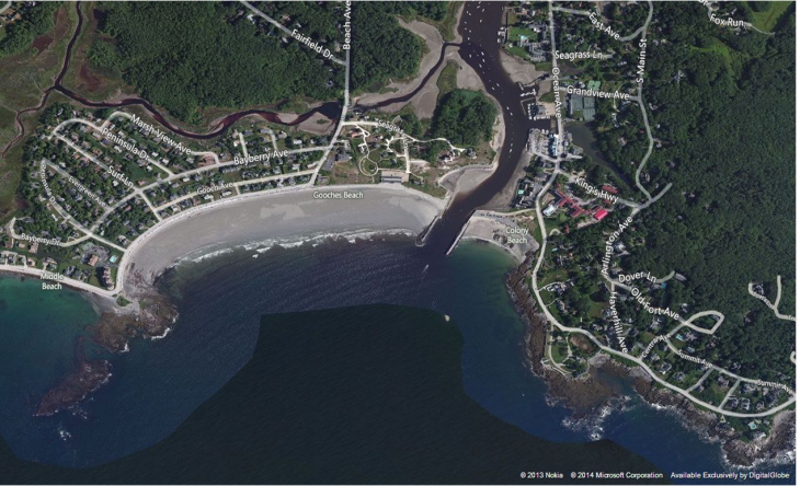 An aerial view of Gooch's Beach in Kennebunk, Maine