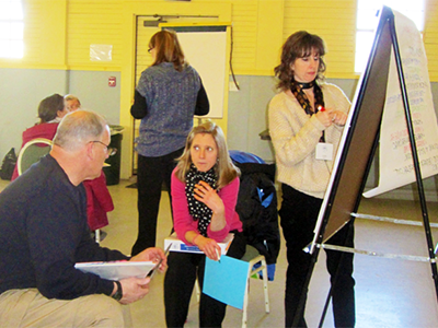 several people standing around flipcharts