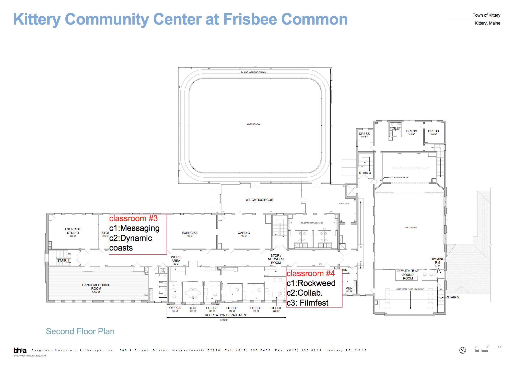 A facility map of the 2nd floor of the Kittery Community Center
