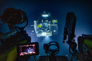 View of a manned submersible taken underwater.