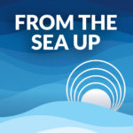 From the sea up logo, blue waves with a stylized representation of a radio signal