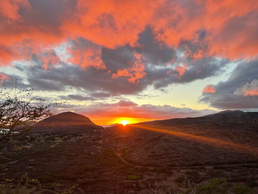 A Hawaiin sunset looking toward Diamond Head, Honolulu
